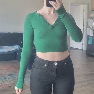 BDG Urban Outfitters Emerald Green Long Sleeve Crop Top